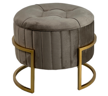 Load image into Gallery viewer, Beige Velvet Round Storage Ottoman with Gold Frame