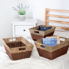 Load image into Gallery viewer, Rectangle Seagrass 2-Tone Storage Baskets with Built-In Handles