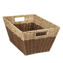Load image into Gallery viewer, Rectangle Seagrass 2-Tone Storage Baskets with Built-In Handles