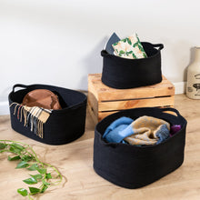 Load image into Gallery viewer, Black Cotton Coil Baskets with Handles