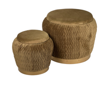 Load image into Gallery viewer, Gold Velvet Round Storage Ottoman
