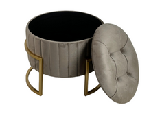 Load image into Gallery viewer, Beige Velvet Round Storage Ottoman with Gold Frame
