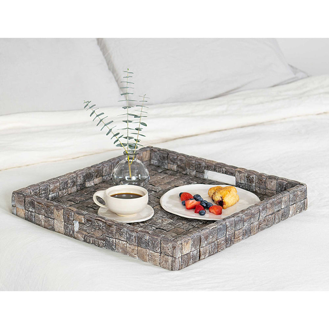 Square Coconut Shell Tray - Fog Grain