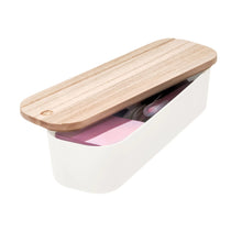 Load image into Gallery viewer, Compact Storage Bin With Wood Lid
