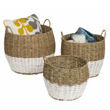 Load image into Gallery viewer, Round Two-Tone Seagrass Storage Baskets
