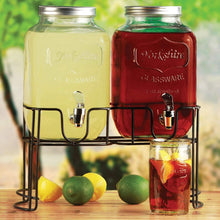 Load image into Gallery viewer, Double Mini Mason Jar Beverage Dispensers with Metal Stand
