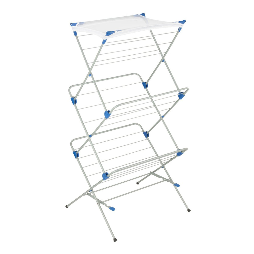 3-Tier Folding Metal Clothes Drying Rack with Mesh Top
