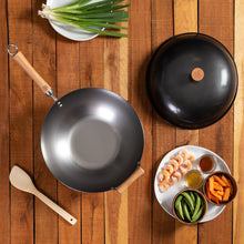 Load image into Gallery viewer, Uncoated Carbon Steel Wok Set with Lid and Birch Handles
