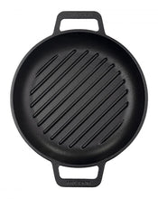 Load image into Gallery viewer, Seasoned 10&quot; Cast Iron Grill Skillet with Double Loop Handles

