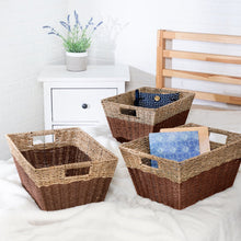 Load image into Gallery viewer, Rectangle Seagrass 2-Tone Storage Baskets with Built-In Handles
