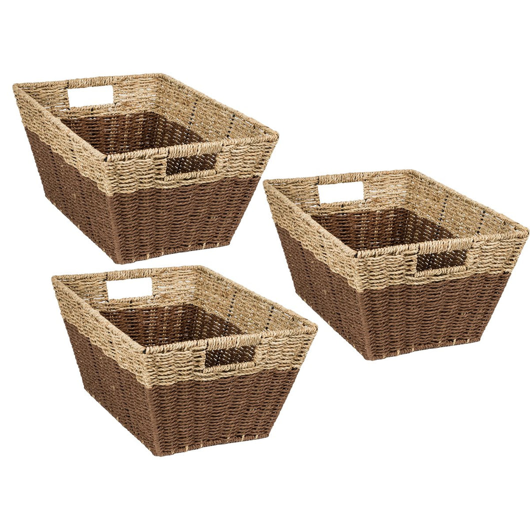Rectangle Seagrass 2-Tone Storage Baskets with Built-In Handles