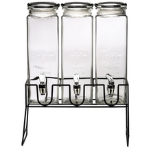 Load image into Gallery viewer, Triple Tall Beverage Dispensers with Chalkboard Lids &amp; Metal Stand
