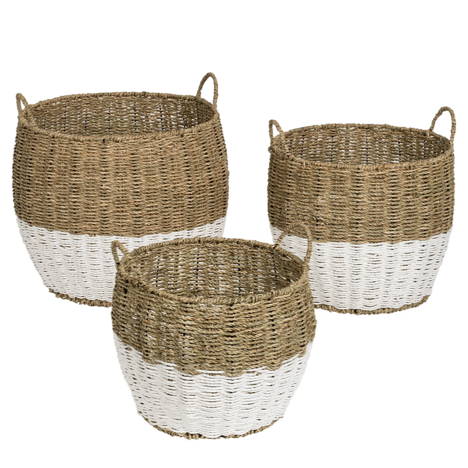 Round Two-Tone Seagrass Storage Baskets